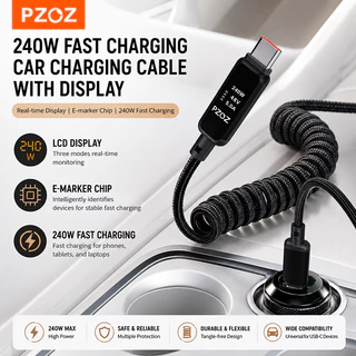 PZOZ LED 240W Type-C Spring สายชาร์จโทรศัพท์มือถือพร้อมความเร็วการถ่ายโอนข้อมูล 480Mbps