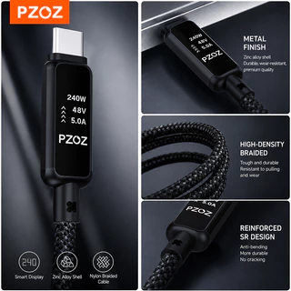 PZOZ LED 240W Type-C Spring สายชาร์จโทรศัพท์มือถือพร้อมความเร็วการถ่ายโอนข้อมูล 480Mbps