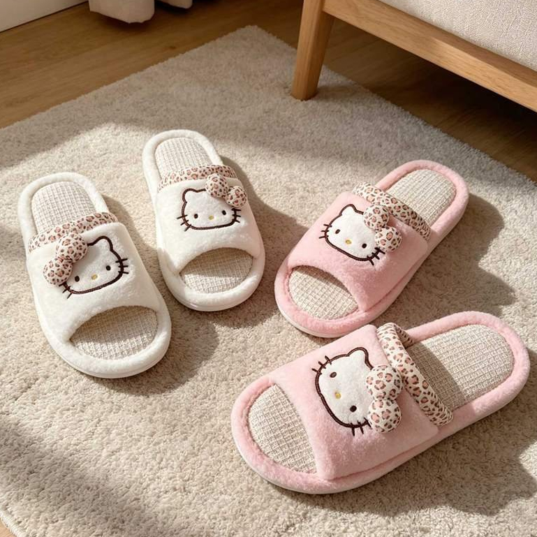 IJQJ หวานเงียบรองเท้าแตะผ้าลินินรองเท้าแตะผู้หญิง Four Seasons ในร่มบ้าน Anti-slip Soft Sole Breathable ดูดซับเหงื่อสาว