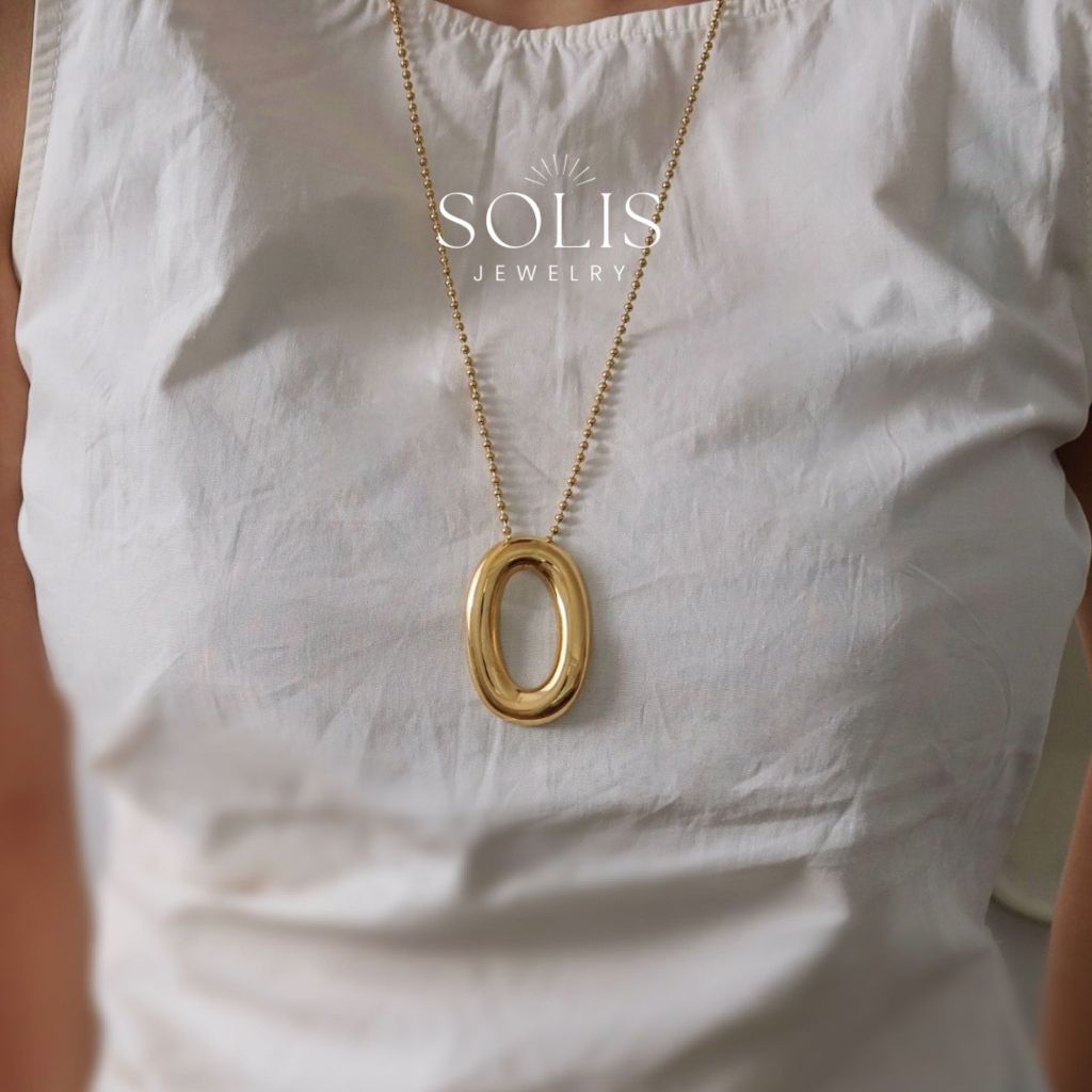 Chunky Hollow O รูปจี้ยาวสร้อยคอเงินสีทอง • กันน้ํา Non-Tarnish • สร้อยคอแฟชั่นผู้หญิงผู้ชาย NL347 สแตนเลส