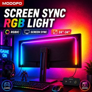 MODOFO Computer Monitor Screen RGB LED Strip Light Screen Sync Music Sync Gaming Backlight USB PC Ambient Atmosphere Room Decorative Lamp for Gaming PC Setup