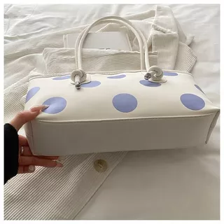 Retro Contrast สี Big Polka Dot Underarm Tote กระเป๋า PU กระเป๋าสะพาย Commuter Casual กระเป๋าถือความจุขนาดใหญ่