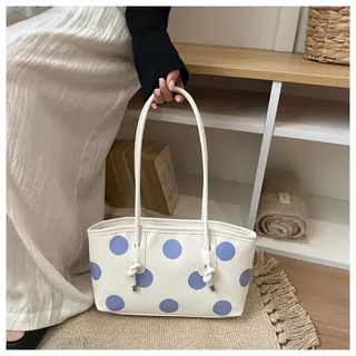 Retro Contrast สี Big Polka Dot Underarm Tote กระเป๋า PU กระเป๋าสะพาย Commuter Casual กระเป๋าถือความจุขนาดใหญ่