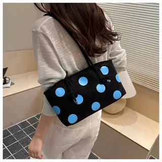 Retro Contrast สี Big Polka Dot Underarm Tote กระเป๋า PU กระเป๋าสะพาย Commuter Casual กระเป๋าถือความจุขนาดใหญ่
