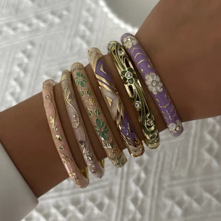 วินเทจเคลือบดอกไม้ดอกไม้คริสตัลสร้อยข้อมือกําไลข้อมือผู้หญิงเครื่องประดับโชคดีพรรคอุปกรณ์ของขวัญแต่งงาน