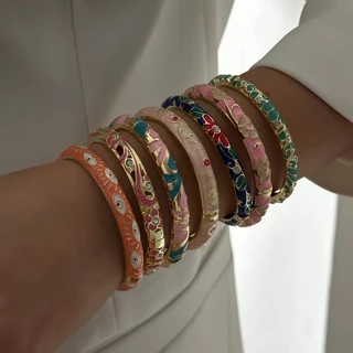 Vintage เคลือบดอกไม้ดอกไม้คริสตัล Evil Eye สร้อยข้อมือกําไลข้อมือผู้หญิง Lucky เครื่องประดับของขวัญวันเกิดอุปกรณ์เสริม