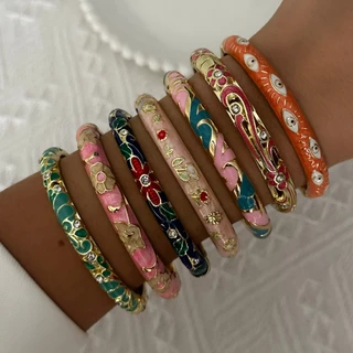 Vintage เคลือบดอกไม้ดอกไม้คริสตัล Evil Eye สร้อยข้อมือกําไลข้อมือผู้หญิง Lucky เครื่องประดับของขวัญวันเกิดอุปกรณ์เสริม