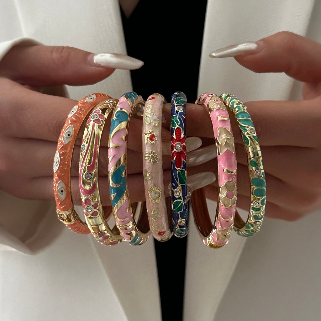 Vintage เคลือบดอกไม้ดอกไม้คริสตัล Evil Eye สร้อยข้อมือกําไลข้อมือผู้หญิง Lucky เครื่องประดับของขวัญวันเกิดอุปกรณ์เสริม