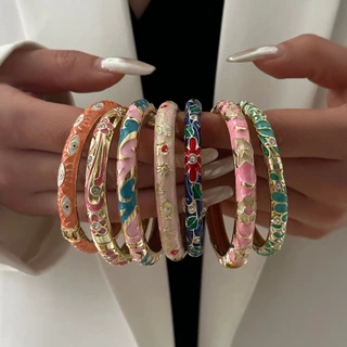 Vintage เคลือบดอกไม้ดอกไม้คริสตัล Evil Eye สร้อยข้อมือกําไลข้อมือผู้หญิง Lucky เครื่องประดับของขวัญวันเกิดอุปกรณ์เสริม