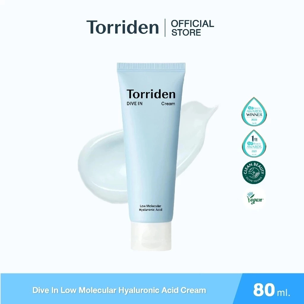 Torriden Dive-In Low Molecular Hyaluronic Acid Cream 80ml ครีมบำรุงผิวหน้า เหมาะสำหรับผิวแห้งขาดน้ำ และแพ้ง่าย.
