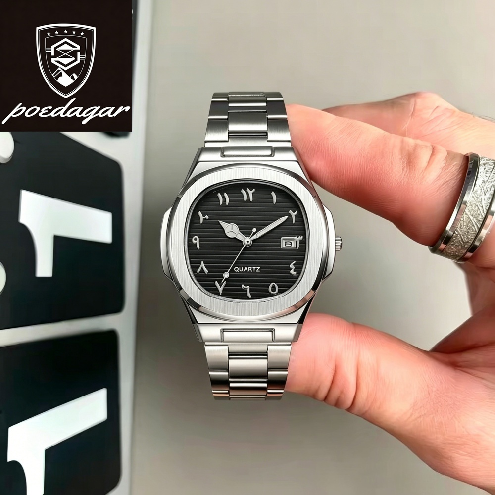 POEDAGAR 2026 นาฬิกาผู้ชายใหม่ 37MM Square Nautilus Arabic Digital Dial Calendar Watch