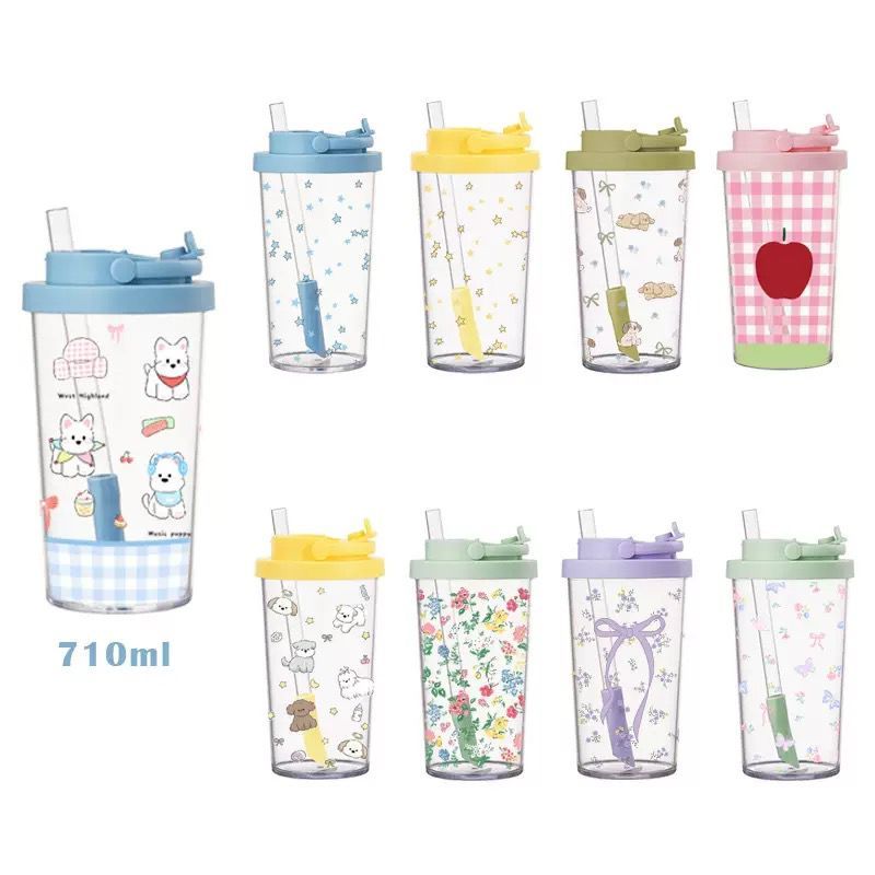 ✨แก้วดูดไข่มุก Tritan 710ml ใหม่! กันรั่ว100% + ดูดลมง่าย ✨ลายไม่ลอก 14 แบบ แถมแปรงฟรี