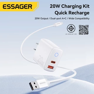 Essager 20W อะแดปเตอร์ชาร์จแบบรวดเร็ว QC3.0 พอร์ต USB และสายเคเบิล 1 เมตรสำหรับ Micro / Type-C / iP