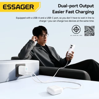 Essager 20W อะแดปเตอร์ชาร์จแบบรวดเร็ว QC3.0 พอร์ต USB และสายเคเบิล 1 เมตรสำหรับ Micro / Type-C / iP