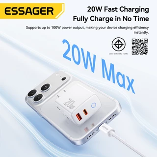Essager 20W อะแดปเตอร์ชาร์จแบบรวดเร็ว QC3.0 พอร์ต USB และสายเคเบิล 1 เมตรสำหรับ Micro / Type-C / iP
