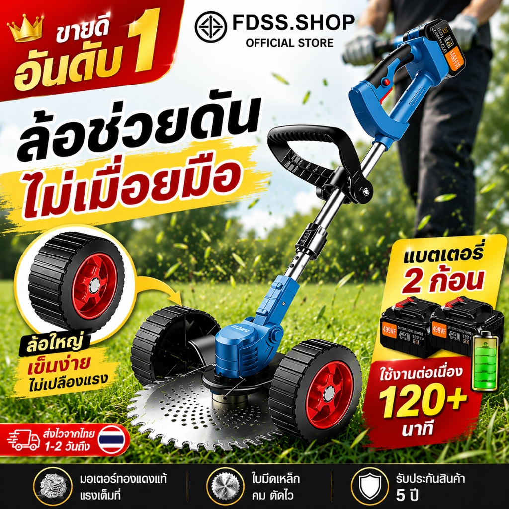 【รับประกัน 5ปี】เครื่องตัดหญ้าไฟฟ้าไร้สาย 50000mAh กำลังสูง 499Vf มอเตอร์ไร้แปรงระดับอุตสาหกรรม ความเร็วสูงช่วยเพิ่มผลการกำจัดวัชพืช เครื่องตัดหญ้าไฟฟ้า Lawn mower