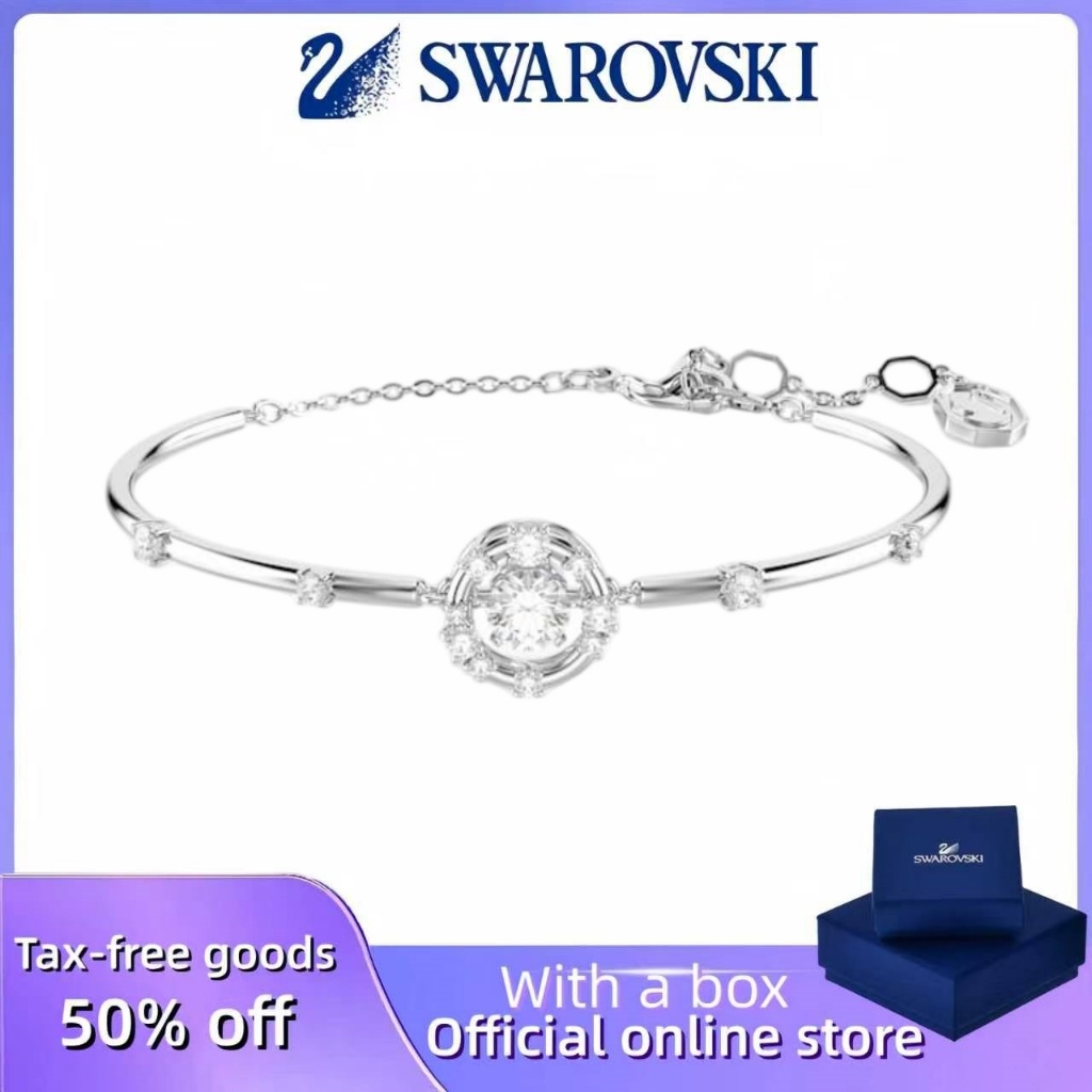 SWAROVSKI ขายร้อน 100% ส925 เงินสเตอร์ลิง สวารอฟสกี้ คู่สุภาพสตรีของขวัญวันเกิด สร้อยข้อมือ คอนสแตนล่า คุณสมบัติหินตัดกลม พลอยเต้นรํา และสีขาว