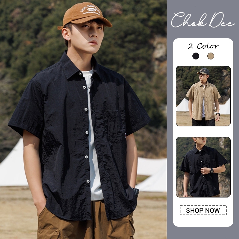 เสื้อเชิ้ตแขนสั้นคอปกสำหรับผู้ชาย น้ำหนักเบา ใส่สบาย ดีไซน์คล่องตัว