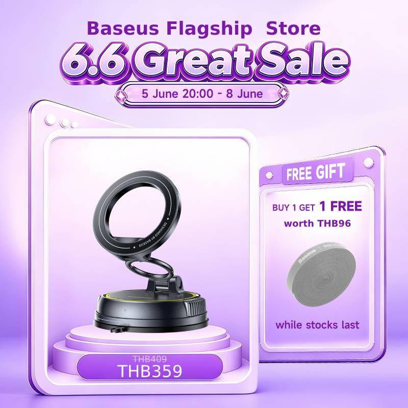 Baseus PrimeTrip VC2 Flex ที่ยึดโทรศัพท์ในรถ แบบแม่เหล็ก รุ่นถ้วยดูด แรงดูดสูงสุด 35N, ติดแน่นไม่หล่น หมุนได้ 720° ติดตั้งง่าย