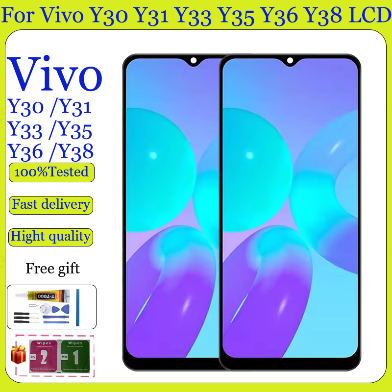 Original สําหรับ Vivo Y30 Y30i Y31 Y33T Y33S Y35 Y36 Y38 4G 5G จอแสดงผล LCD Touch Screen Digitizer เปลี่ยน