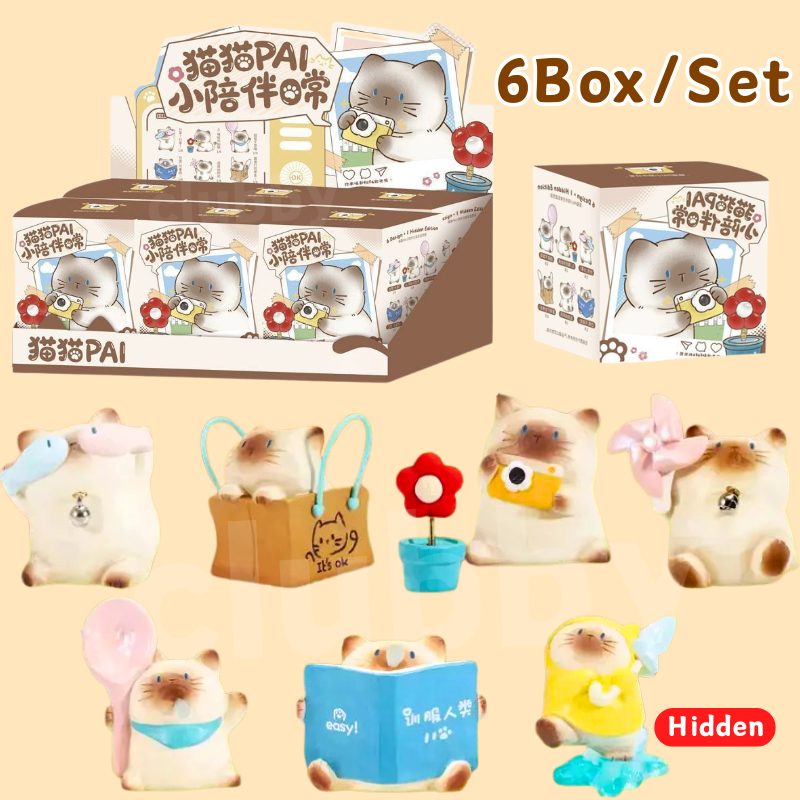 6ชิ้น Cat PAI กล่องสุ่ม ฟิกเกอร์แมวน่ารัก ของตกแต่งตั้งโต๊ะ ของขวัญวันเกิดน่ารักสำหรับเด็ก