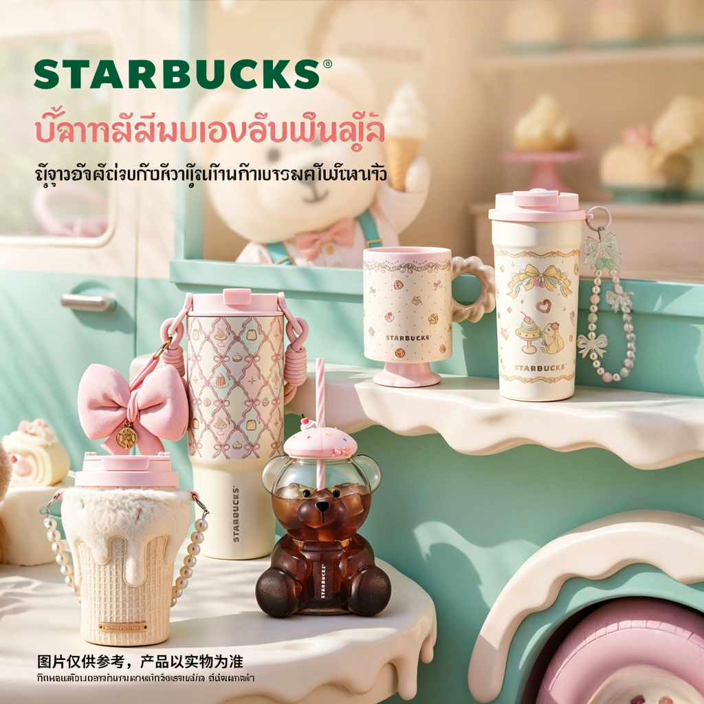 Starbucks Cup Summer Dessert Party Series Cute Straw Cup Mug Double Drinking Mouth Stainless Steel Thermos Cup