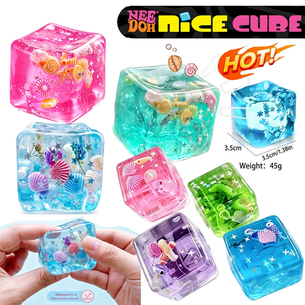 4 ชิ้น Ocean Ice Cube Squishy ของเล่นโปร่งใส Glitter ช้า Rising Fidget ของเล่นความเครียดบรรเทา Sensory ของเล่นสําหรับเด็กผู้ใหญ่ Office School