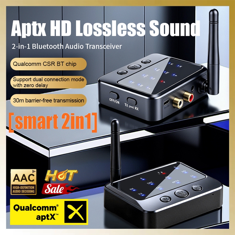 ใหม่ 2in1 AptX HD บลูทูธ 6.0 เครื่องส่งสัญญาณ 3.5 มม.AUX RCA aptX-Adaptive AD/HD/LL AAC Multipoint HiFi อะแดปเตอร์ไร้สาย Mic