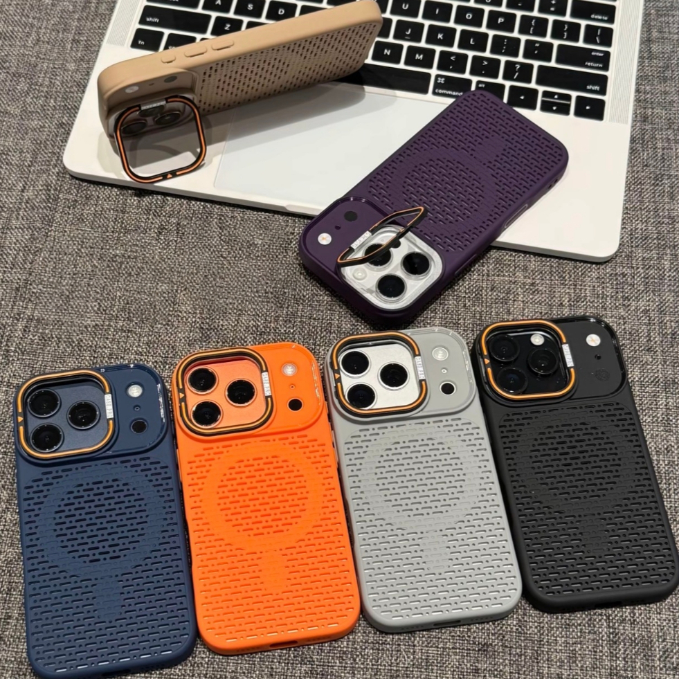 【Honeycomb cooling/TPU soft case with Bracket/Orange】เคส compatible for iPhone 11 12 13 14 15 16 17 pro max case