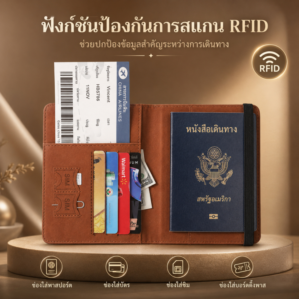 ซองพาสปอร์ต RFID กระเป๋าใส่พาสปอร์ต ที่ใส่พาสปอร์ต หนัง PU กันน้ำ ใส่บัตร บอร์ดดิ้งพาส Travel Wallet A00132