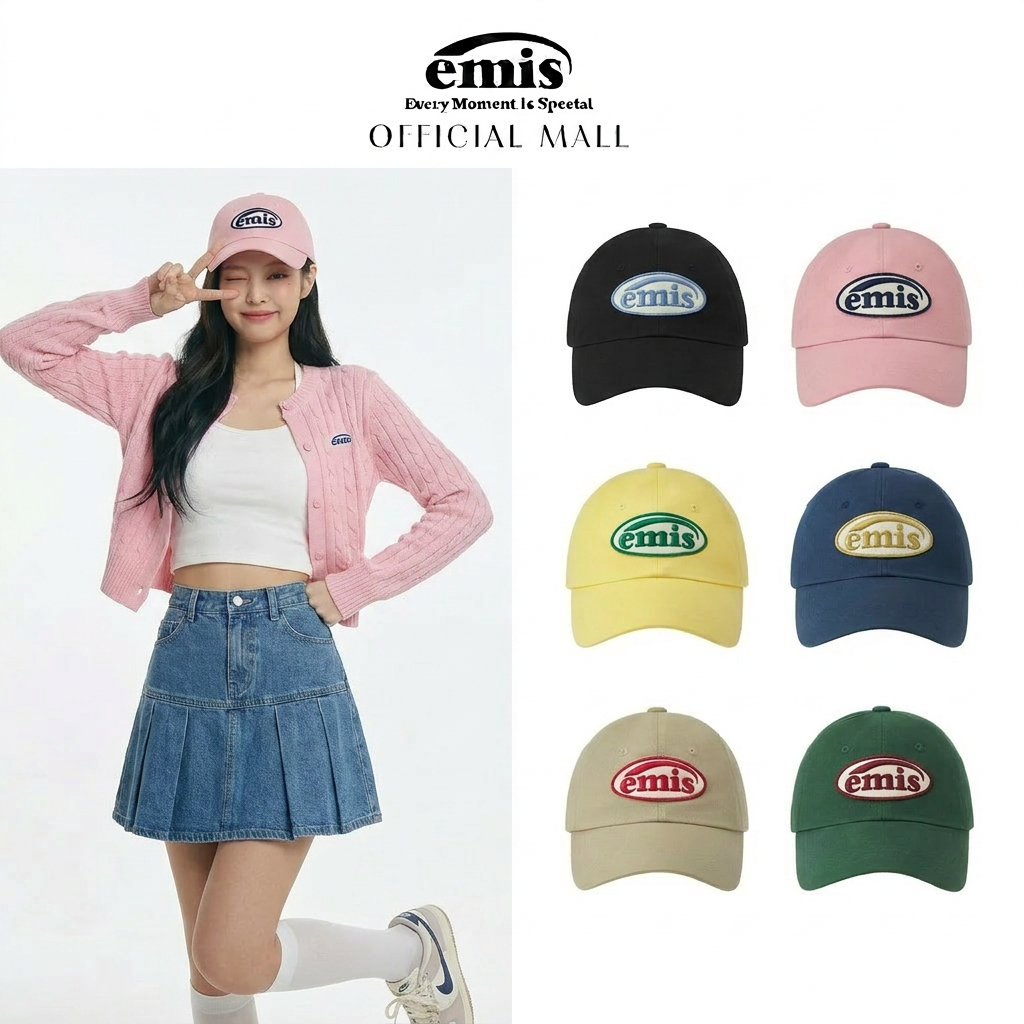 หมวก ELEM ของแท้ EMIS WAPPEN BALL CAP-BLACK Cotton Pointed Cap สําหรับผู้ชายและผู้หญิงสไตล์คู่สไตล์เดียวกัน