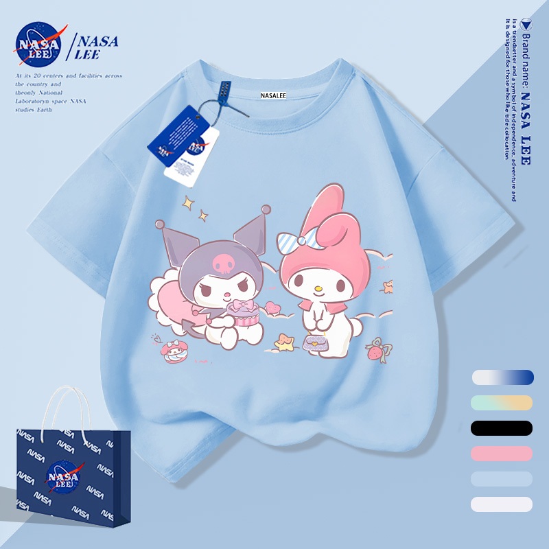 [กรุงเทพฯ จัดส่งภายในวันเดียว] เด็กแสงสีฟ้าผ้าฝ้ายแท้ระบายอากาศเสื้อยืดบรรยากาศการ์ตูน ทํานอง คุโรมิ เด็กๆชอบ ลายน่ารัก 3-16 ปีหลวมสบายๆเสื้อแขนสั้น