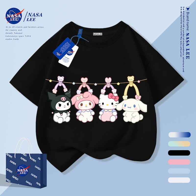 【จัดส่งภายใน 1 วันในกรุงเทพฯ】เสื้อยืดเด็กสีดำผ้าฝ้ายแท้ระบายอากาศดี ลายการ์ตูนตัวต่อ (积木人) ให้ฟีลเกาหลี เหมาะสำหรับอายุ 3-16 ปี ทรงหลวมสบาย แขนสั้น