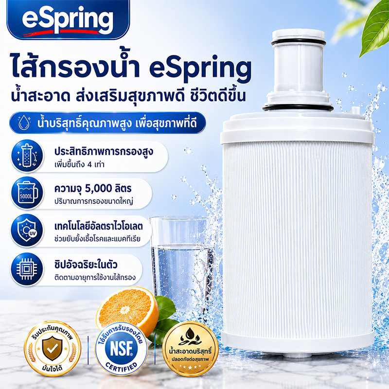eSpring amway ไส้กรอง ตัวกรองหยาบ ไส้กรองแท้  ไส้กรองเครื่องกรองน้ำ อัตราการกำจัดแบคทีเรียสูงสุดถึง 99.9% น้ำดื่มจึงดีต่อสุขภาพมากขึ้น