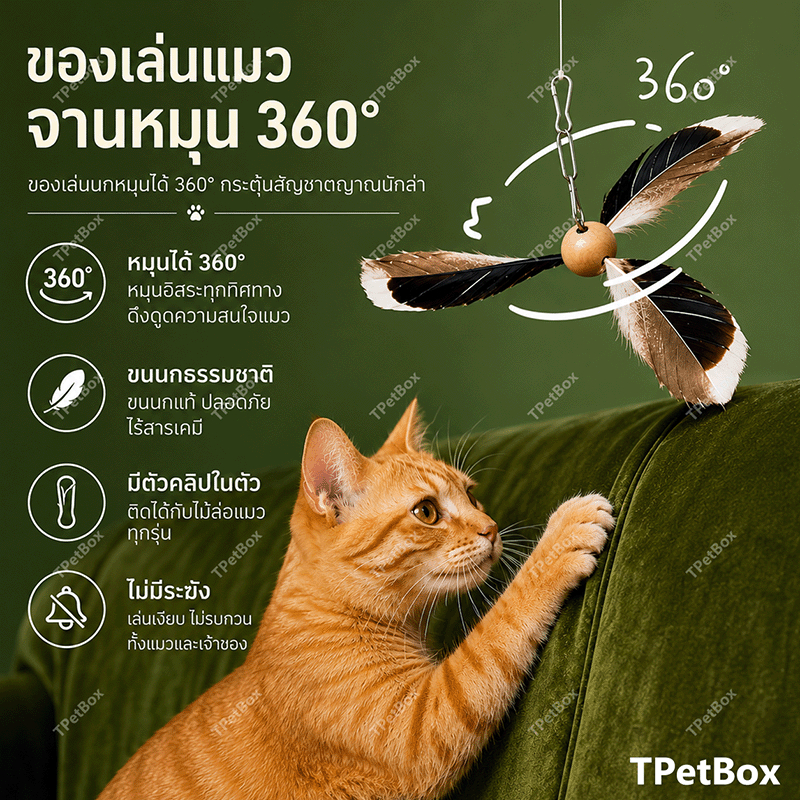 พร้อมส่ง! หัวไม้ตกแมวรูปกังหันลมหมุนได้ ผสมแมวตะใคร้ มีขนนกและกระดิ่ง ใช้แทนหัวเดิมได้ ดึงดูดแมวให้ไล่จับ แก้เบื่อ ของเล่นโต้ตอบ ปลอดภัย