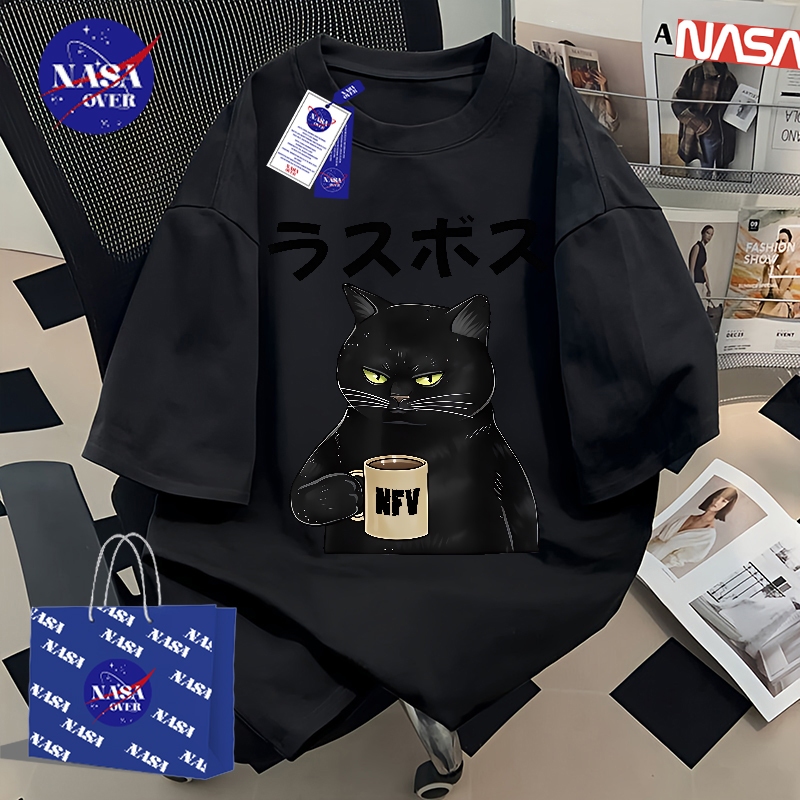 【จัดส่งจากกรุงเทพฯ】 NASA จริงจังลายแมวน้อย คอกลม เสื้อ ชุดหน้าร้อน oversize เสื้อผญ เสื่อยืดYG1184