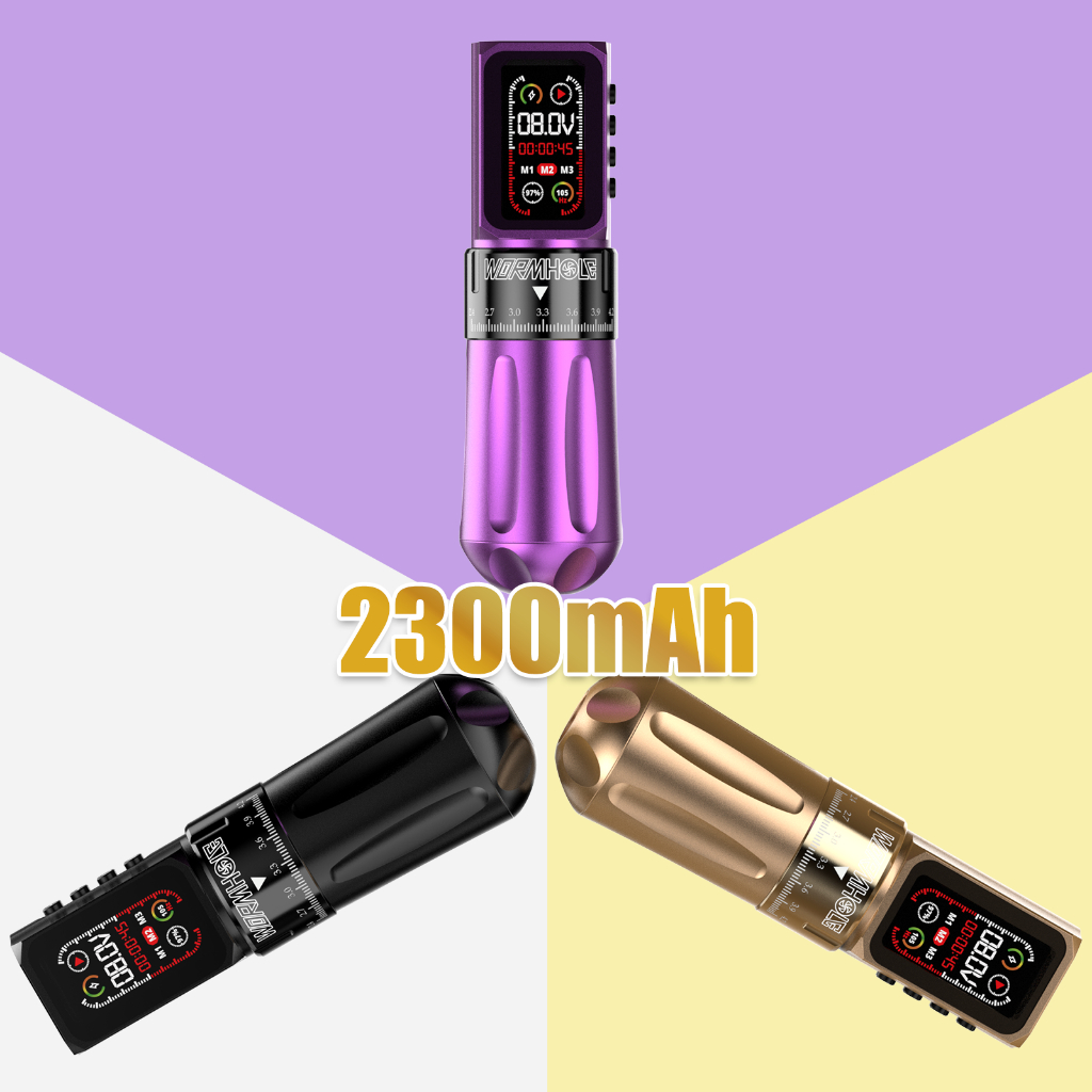 Wormhole ปากกาสักไร้สาย 2300mAh | Tattoo Machine Pen | 2.4–4.2mm Adjustable Stroke 7 ระดับ | 345 Mot