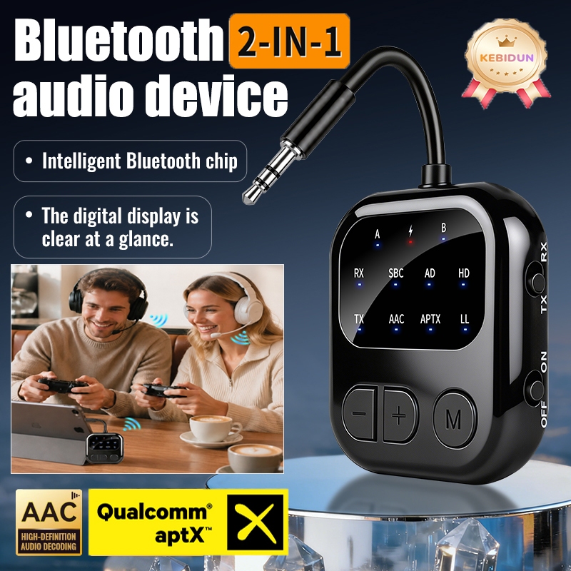 AptX-Adaptive Bluetooth 6.0 AUX Audio Transmitter Receiver 2 IN 1 อะแดปเตอร์ไร้สาย 3.5 มม.พร้อมไมโครโฟนไฮไฟสเตอริโอเพลงสําหรับรถยนต์ทีวี PC เครื่องบิน