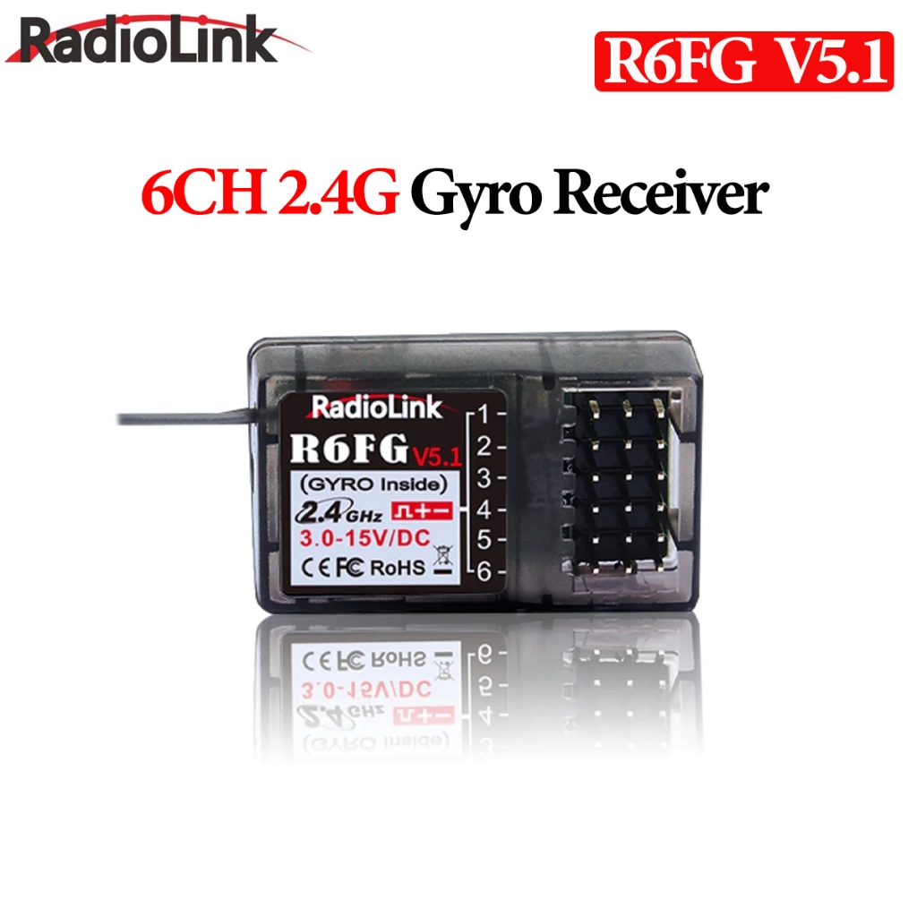 RadioLink 6CH 2.4G R6FG V5.1 Gyro Receiver ระบบวิทยุสําหรับ RC รถเรือ RC4GS V2 RC6GS V2 เครื่องส่งสั