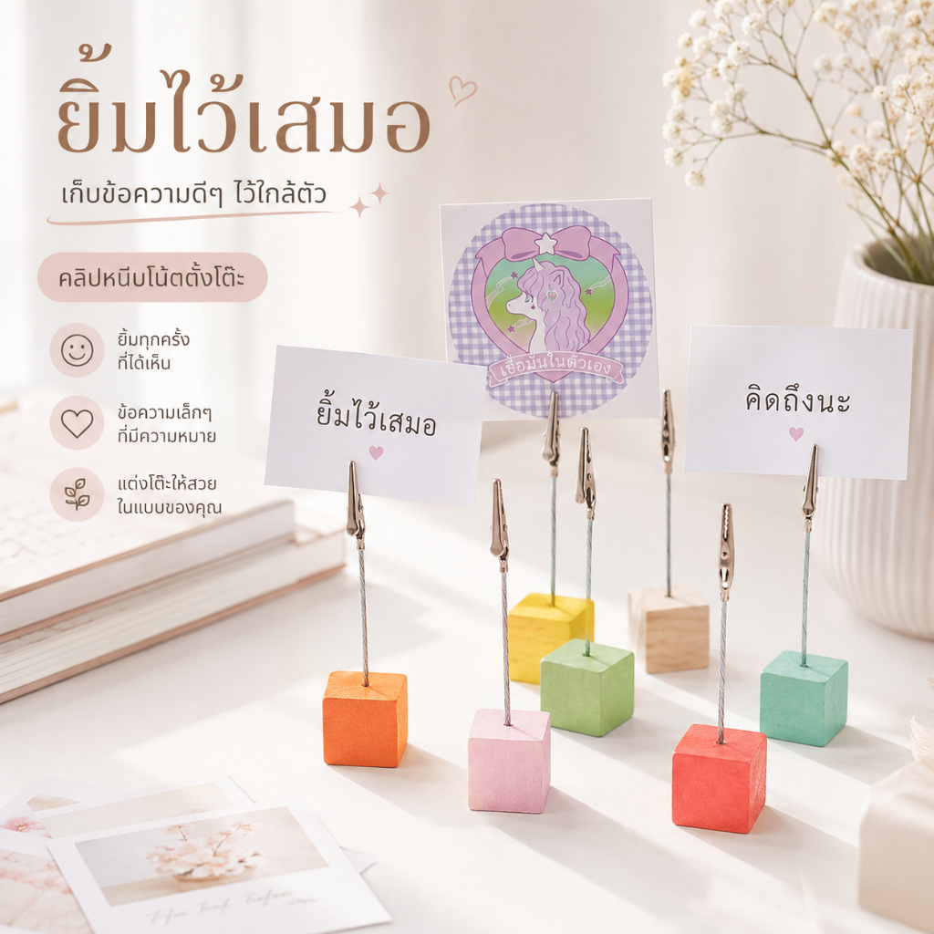 ที่หนีบโน้ตไม้ตั้งโต๊ะ ฐานไม้ คลิปหนีบรูป ที่วางการ์ด ตกแต่งโต๊ะทำงาน คาเฟ่ สไตล์มินิมอล A00136