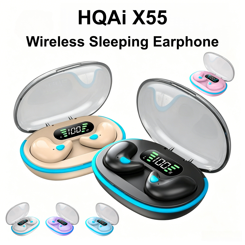 HQAi X55 หูฟัง Sleeping จอแสดงผล LED หูฟัง Hi-fi ชุดหูฟังเสียงตัดเสียงรบกวนหูฟังกันน้ํา