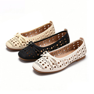 YL Women's Bow Decor Ballet Flats - Soft Sole Leather Casual Shoe