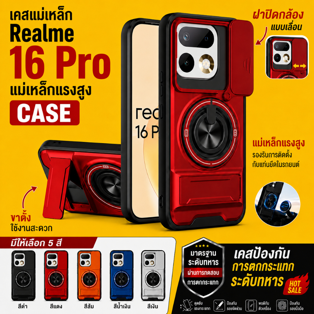 เหมาะสําหรับRealme 16 Pro 5G 15 Pro + 14 13 12 5Gเคสโทรศัพท์แม่เหล็กที่แข็งแกร่งพร้อมเชือกเส้นเล็ก 360° ที่วางขาตั้งแหวน รถ เมานต์ กล้องป้องกันกันกระแทกฝาครอบป้องกัน