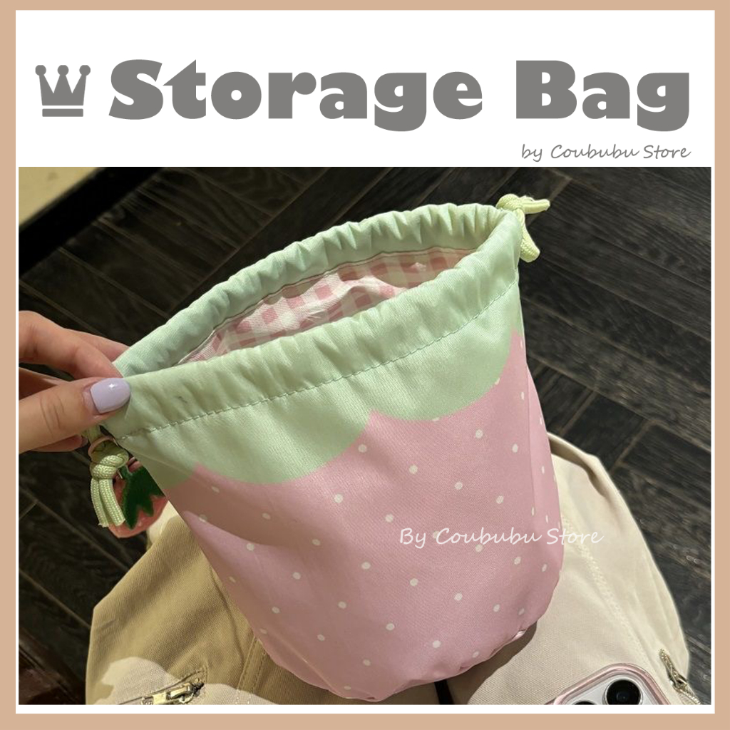 ✿คูบุบุ✿ Japanese Ins Strawberry Bundle Pocket Makeup Travel Pouch Coin Beg