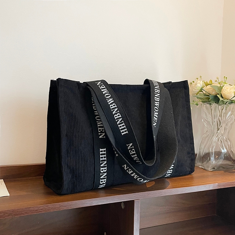 Hhnbnb Tote Bag กระเป๋าผู้หญิงแฟชั่นถือ ความจุขนาดใหญ่ กระเป๋าผ้าคอร์ดูรอยสะพายไหล่