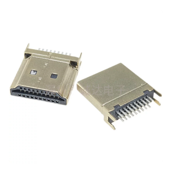 HDMI-A ชาย Gold-Plated 180 องศาไม้อัด Plug-In ชายซ็อกเก็ต HD Connector ชาย HDMI 19P Gold-Plated
