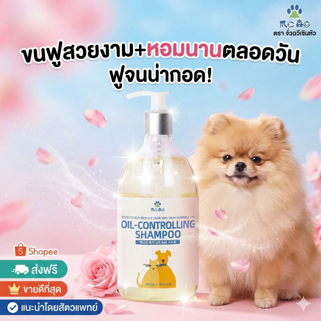 แชมพูสุนัข แมว 500ml ทำความสะอาดล้ำลึก คุมมัน สูตร Amino Acid ขนฟูสวยเงางาม กำจัดไร หอมนาน ลดรังแค