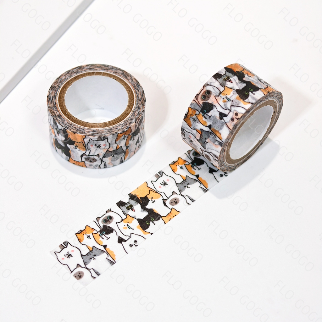 เทปวาชิ ลายแมวหลากสี 20มม.×5ม. มาสกิ้งเทป ลายแมวน่ารัก เทปตกแต่งสมุด แพลนเนอร์ ไดอารี่ DIY Flo gogo
