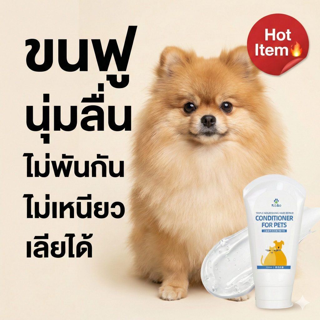 เซรั่มบำรุงขนสุนัข แมว ไม่ต้องล้างออก ซึมไว ไม่เหนียวเหนอะหนะ ขนฟูสวย สูตรอ่อนโยน เลียได้ ธรรมชาติ 150ml