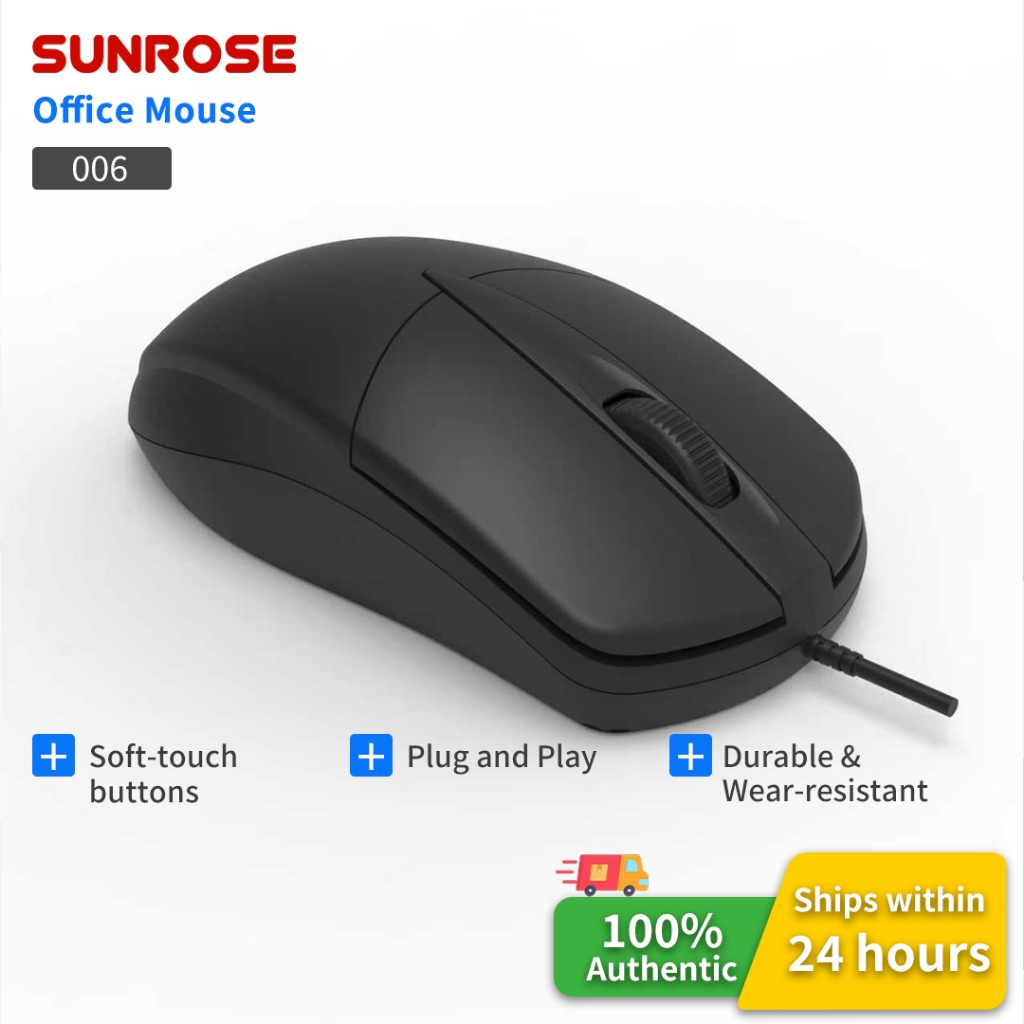 SUNROSE 006 เมาส์มีสาย, เมาส์ธุรกิจแบบมีสาย, ความแม่นยําสูง 1000 dpi, การออกแบบตามหลักสรีรศาสตร์, เมาส, สาย 1.5 ม, เม้าท์มีสาย